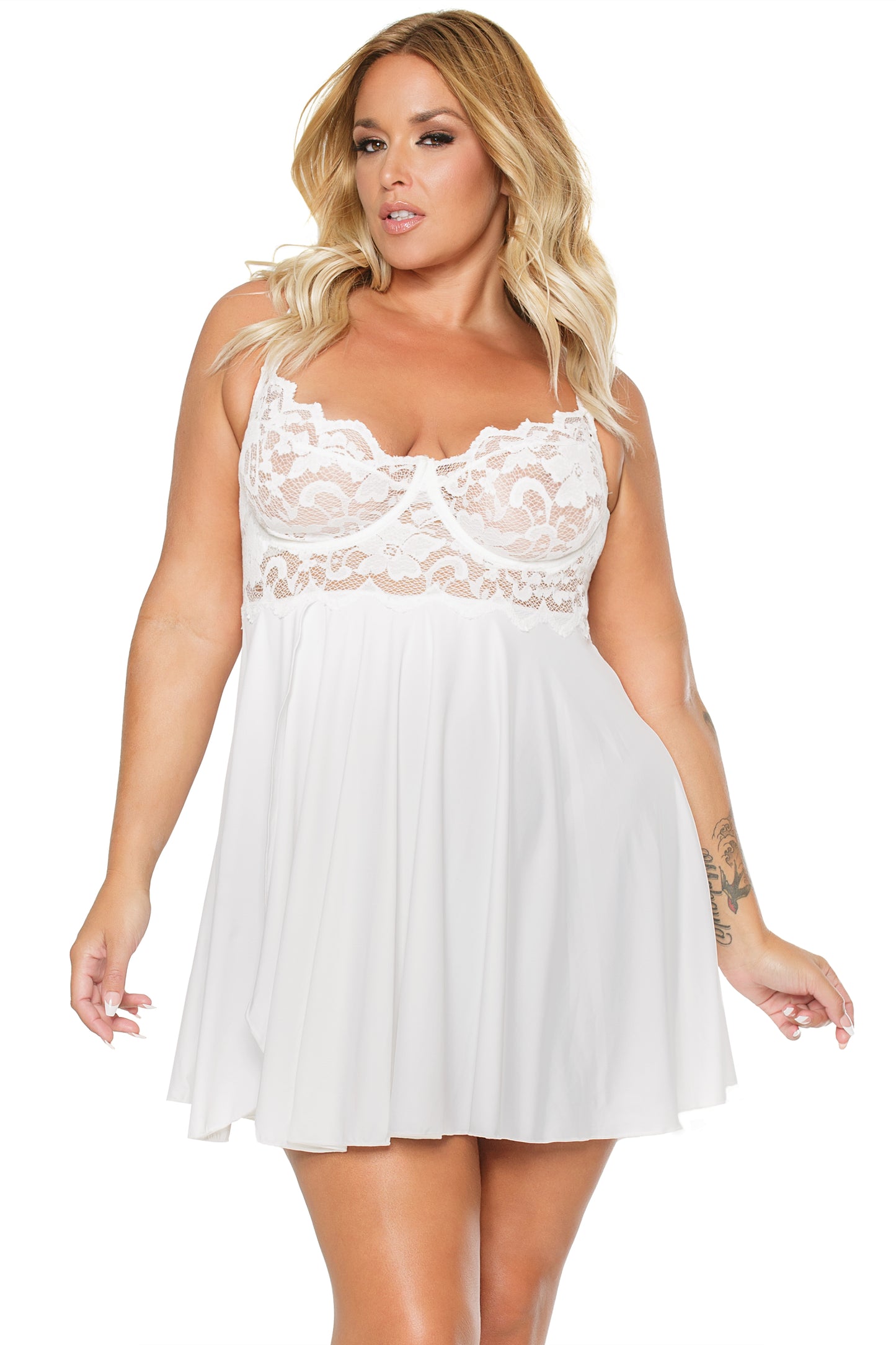 22123 Babydoll & G-String White front view Plus