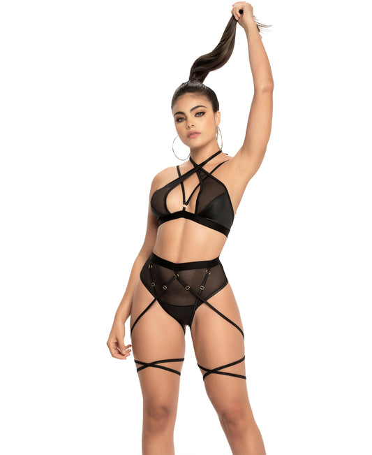 2682 2pc Mesh/Wet Look Set front view