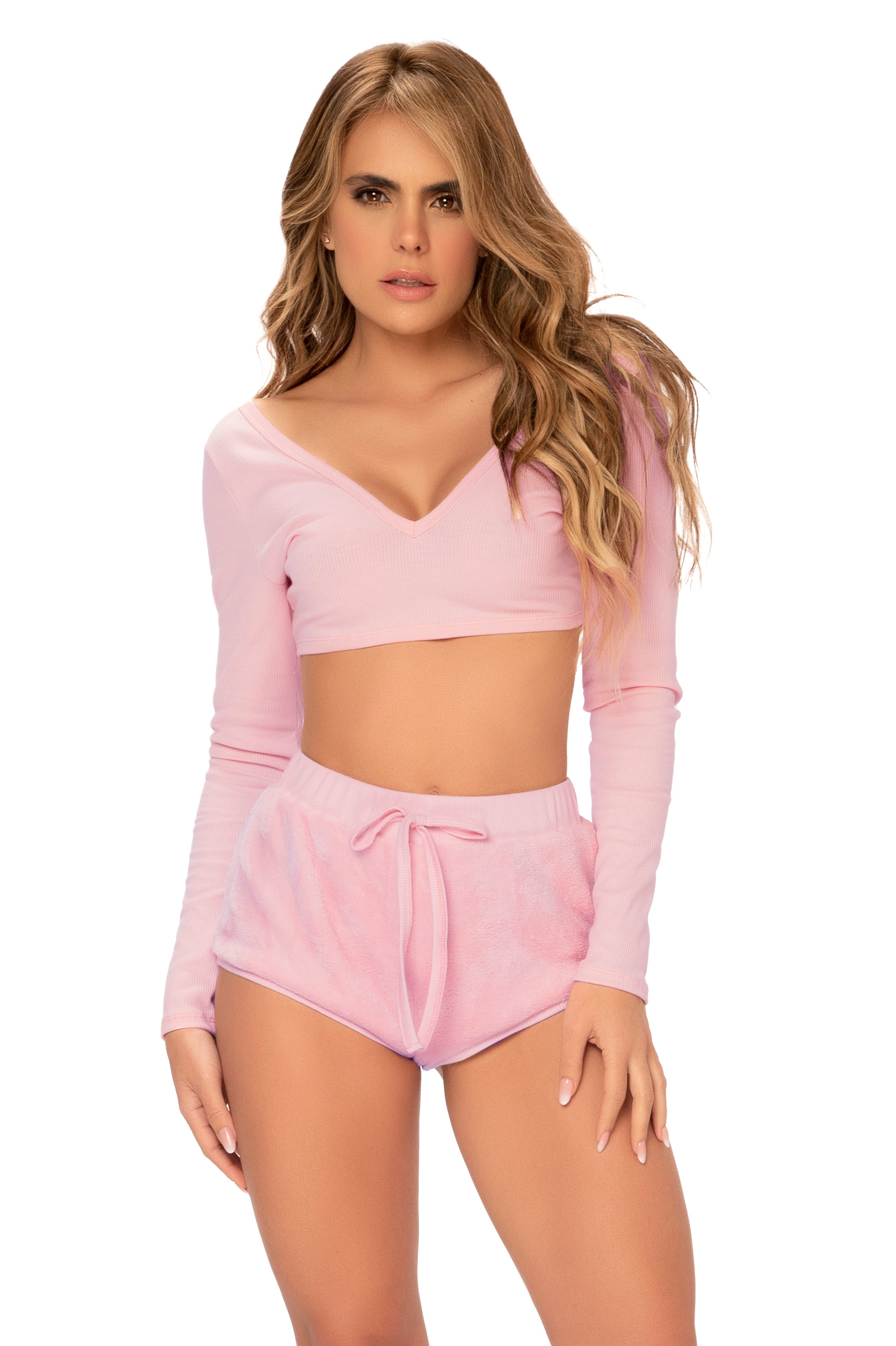 7457 Long Sleeve Crop Top Sleepwear front view